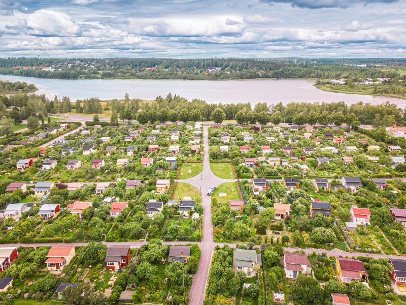 Nekala Allotment garden drone view. Photo by Laura Vanzo / Visit Tampere