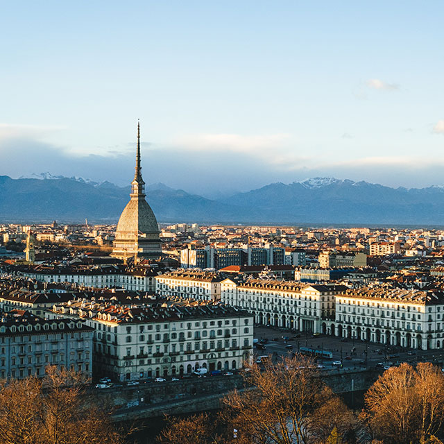 Turin seen from the top of its hill. The Mole Antonelliana, symbol of the city, stands out in the landscape. Photo by Fabio Fistarol