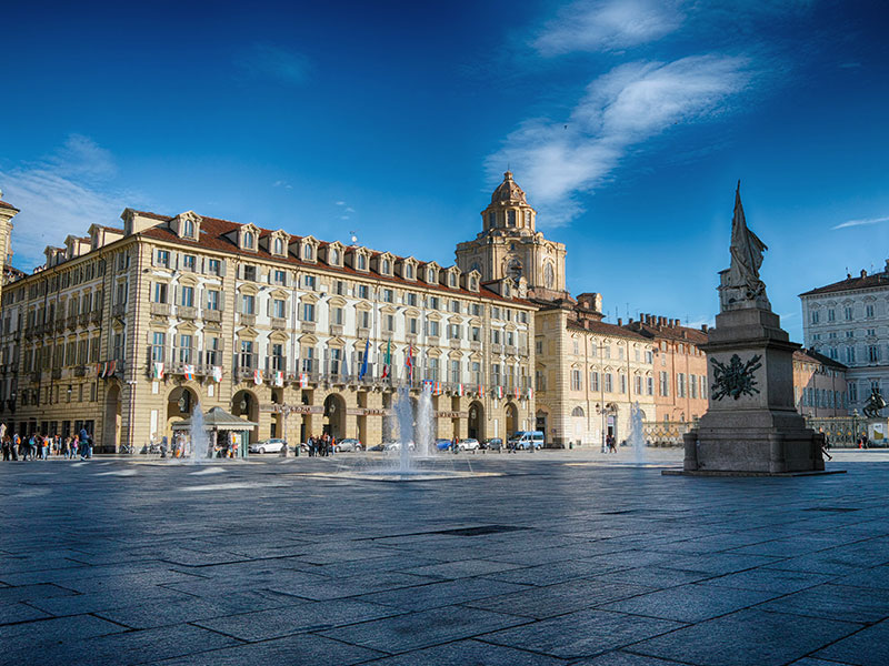 Piazza Castello. The main and central square of the city. Photo by Cristiano Caligaris